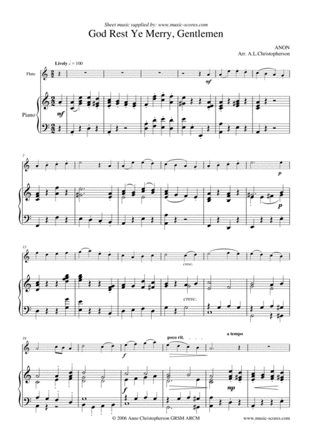 Free Sheet Music God Rest Ye Merry Gentlemen Flute And Piano