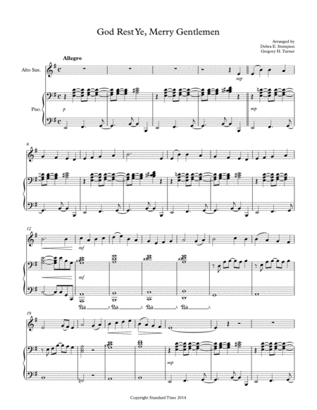 God Rest Ye Merry Gentlemen For Alto Sax Solo With Piano Accompaniment Sheet Music