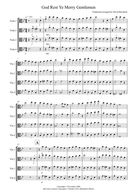 Free Sheet Music God Rest Ye Merry Gentlemen For Viola Quartet