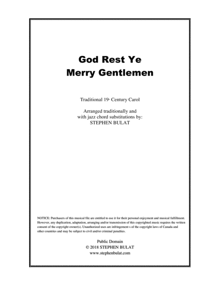 God Rest Ye Merry Gentlemen Lead Sheet Arranged In Traditional And Jazz Style Key Of Em Sheet Music