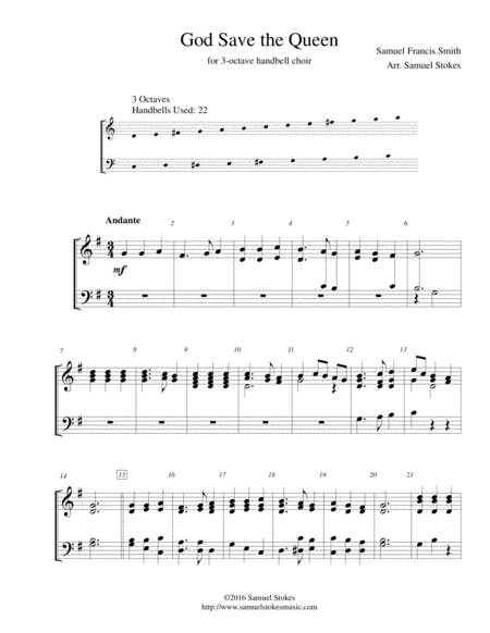 God Save The Queen For 3 Octave Handbell Choir Sheet Music