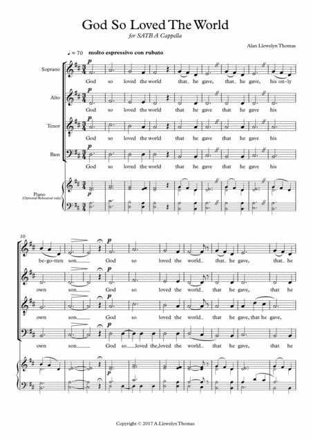 God So Loved The World Satb A Cappella Sheet Music