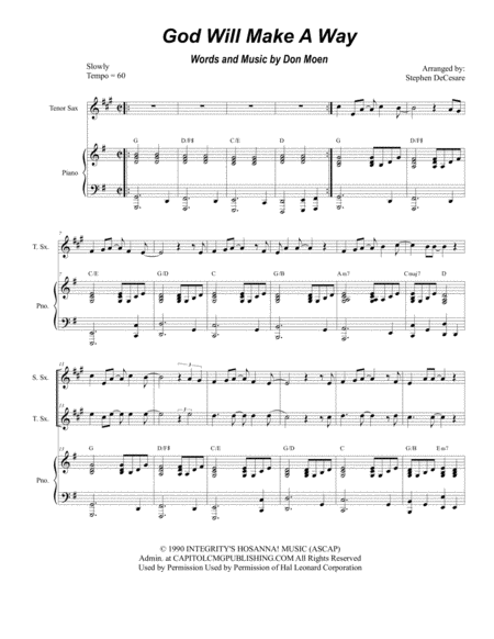 God Will Make A Way Duet For Soprano And Tenor Saxophone Sheet Music