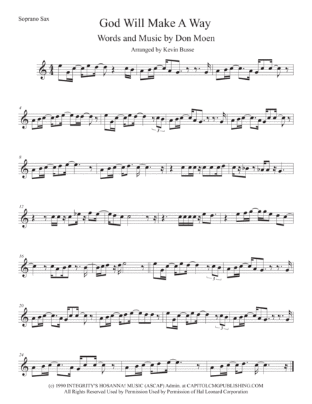 God Will Make A Way Easy Key Of C Soprano Sax Sheet Music