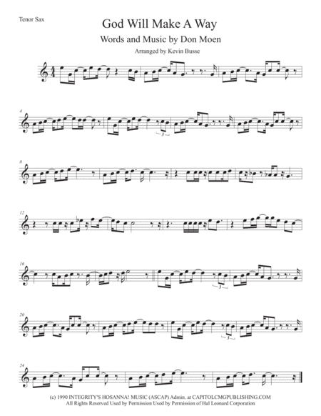 Free Sheet Music God Will Make A Way Easy Key Of C Tenor Sax
