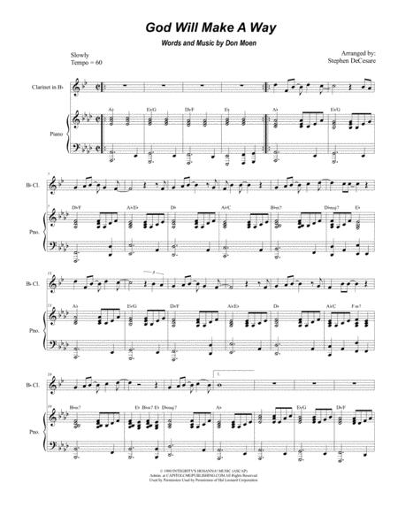 Free Sheet Music God Will Make A Way For Bb Clarinet Solo And Piano