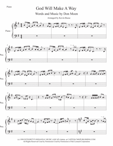 God Will Make A Way Original Key Piano Sheet Music