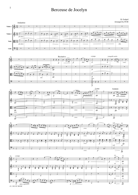 Free Sheet Music Godard Berceuse De Jocelyn For String Quartet Cg401