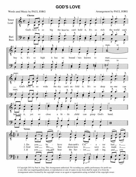 Free Sheet Music Gods Love An Original Composition For Ttbb Explaining How God Has Shown His Love For Us