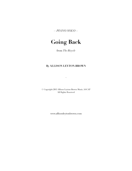 Going Back Evocative Piano Solo By Allison Leyton Brown Sheet Music