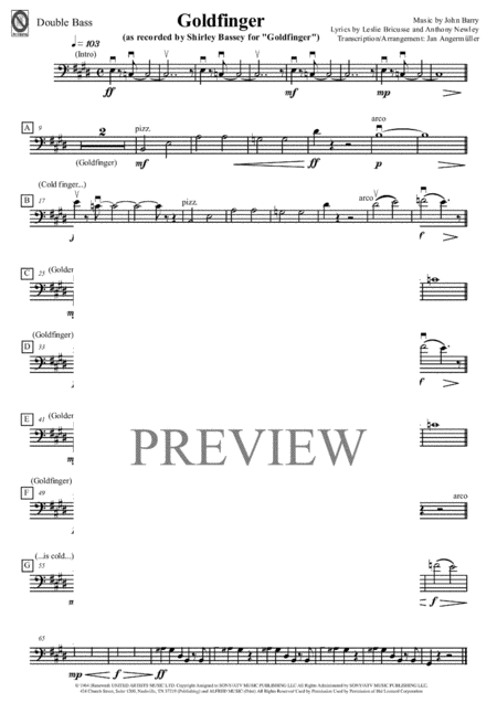 Goldfinger Double Bass Play A Long The Double Bass Part With The Original Shirley Bassey Recording For James Bond Sheet Music