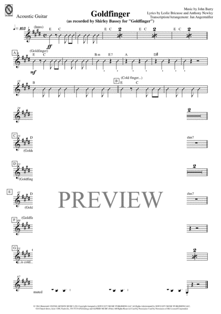 Goldfinger Guitar Transcription Of Shirley Bassey Recording Sheet Music