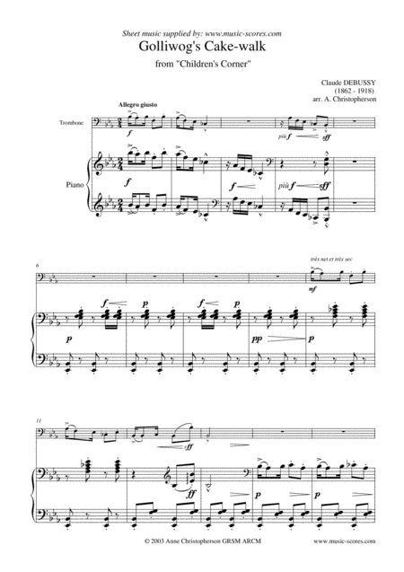 Free Sheet Music Golliwoggs Cakewalk Trombone And Piano