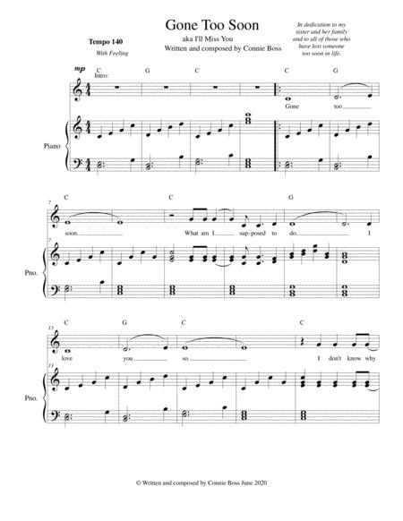 Gone Too Soon Aka I Will Miss You Sheet Music