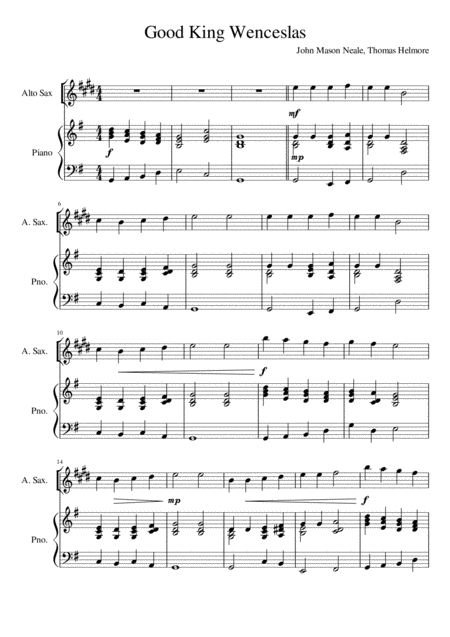 Free Sheet Music Good King Wenceslas Alto Saxophone Solo