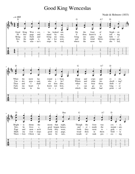 Free Sheet Music Good King Wenceslas Christmas Carol For Fingerstyle Guitar