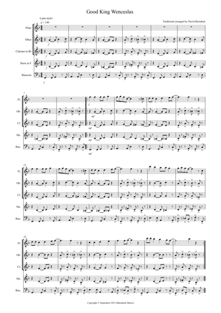 Good King Wenceslas Latin Style For Wind Quintet Sheet Music