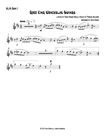 Good King Wenceslas Swings Easy Sax Quintet Alto Sax 1 Part Sheet Music