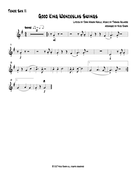 Good King Wenceslas Swings Easy Sax Quintet Tenor Sax 2 Part Sheet Music