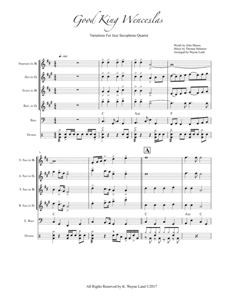 Good King Wenceslas Variations For Jazz Saxophone Quartet Sheet Music