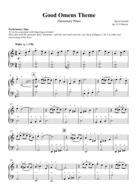 Good Omens Theme For Elementary Piano Sheet Music