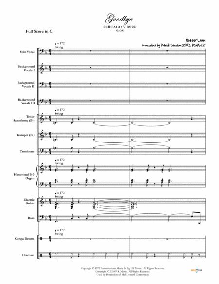 Goodbye Chicago Complete Score Sheet Music