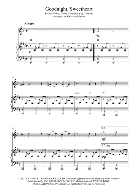 Free Sheet Music Goodnight Sweetheart Clarinet In A Solo And Piano Accompaniment