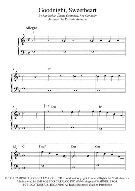 Free Sheet Music Goodnight Sweetheart Easy Piano Solo With Chords