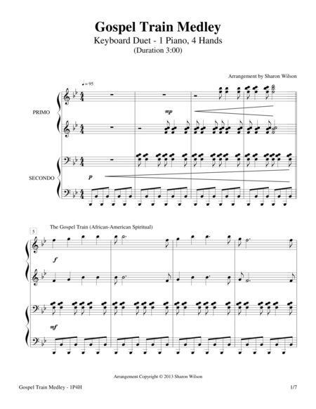 Free Sheet Music Gospel Train Medley 1 Piano 4 Hands