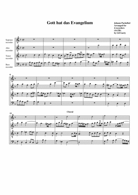 Gott Hat Das Evangelium Arrangement For 4 Recorders Sheet Music