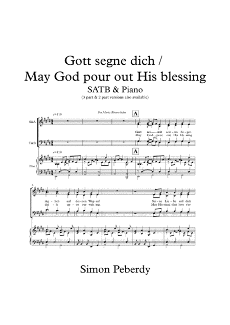 Gott Segne Dich May God Pour Out His Blessing In Gm English Satb Or Stb Or Sa Piano Guitar Sheet Music