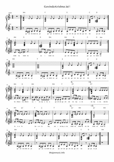 Free Sheet Music Govinda Krishna Jai Gopala Krishna Jai Govinda Govinda Govinda