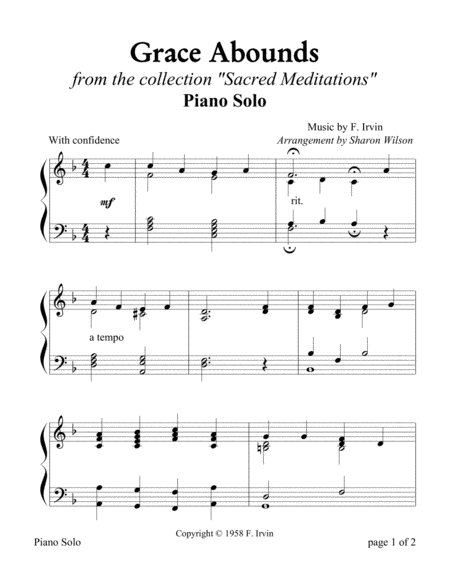 Grace Abounds Piano Solo Sheet Music