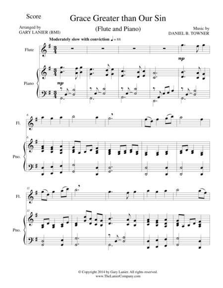 Grace Greater Than Our Sin Flute Piano And Flute Part Sheet Music