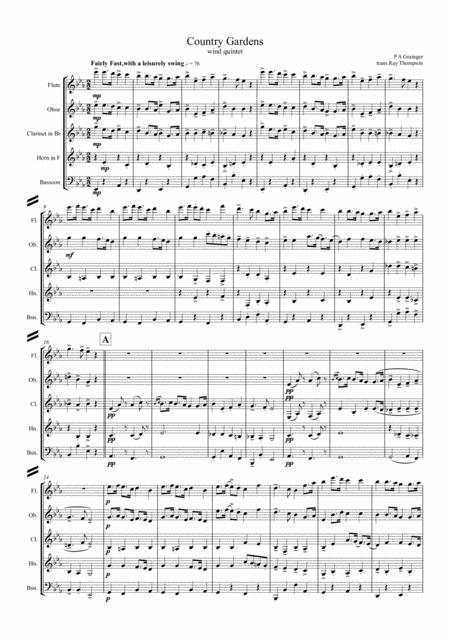 Grainger Country Gardens Wind Quintet Sheet Music