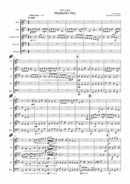 Grainger Shepherds Hey Wind Quintet Sheet Music