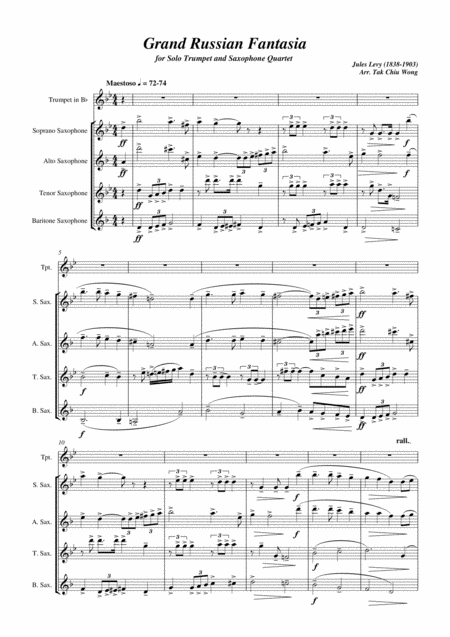 Grand Russian Fantasie For Solo Trumpet And Saxophone Quartet Sheet Music