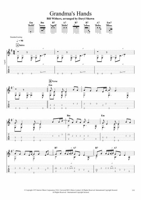 Grandma Hands Bill Withers For Solo Fingerstyle Guitar Sheet Music