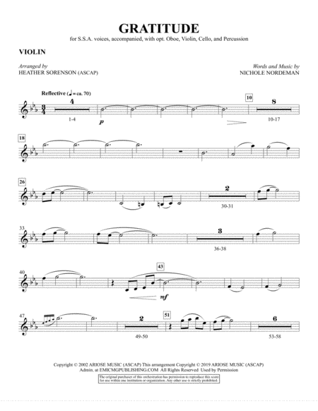 Gratitude Arr Heather Sorenson Violin Sheet Music