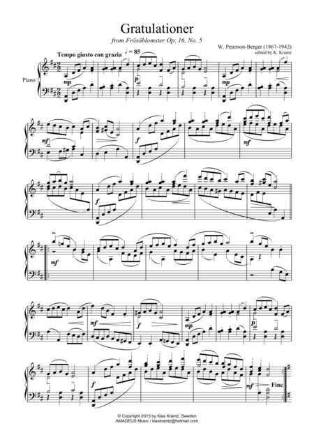 Free Sheet Music Gratulationer Fr Piano Solo