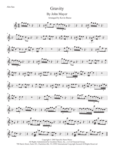 Gravity Alto Sax Easy Key Of C Sheet Music