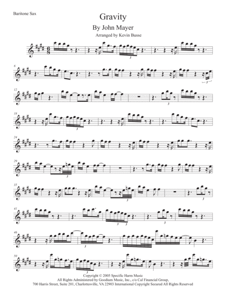 Free Sheet Music Gravity Bari Sax Original Key