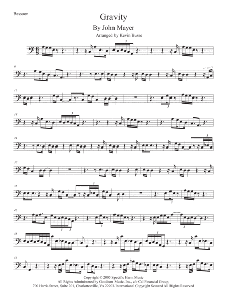 Gravity Bassoon Easy Key Of C Sheet Music