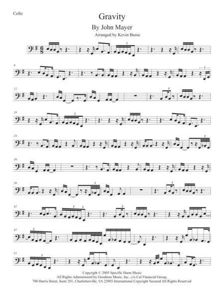 Free Sheet Music Gravity Cello Original Key