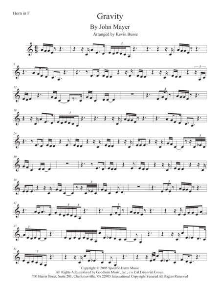 Free Sheet Music Gravity Horn In F Easy Key Of C