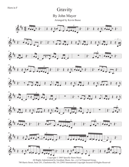 Gravity Horn In F Original Key Sheet Music