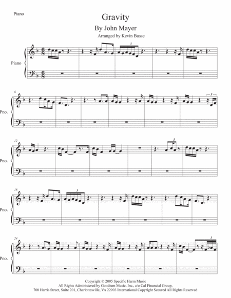 Gravity Piano Sheet Music