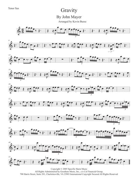 Free Sheet Music Gravity Tenor Sax Easy Key Of C