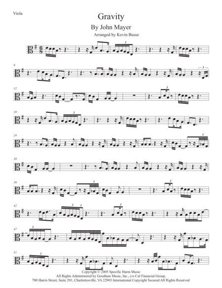 Free Sheet Music Gravity Viola Original Key