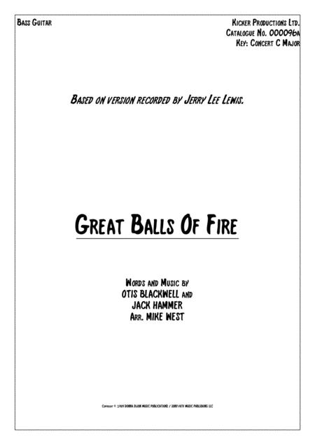 Great Balls Of Fire Bass Guitar Sheet Music